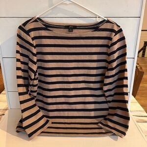 J. Crew Navy and Tan Striped Long Sleeve Top